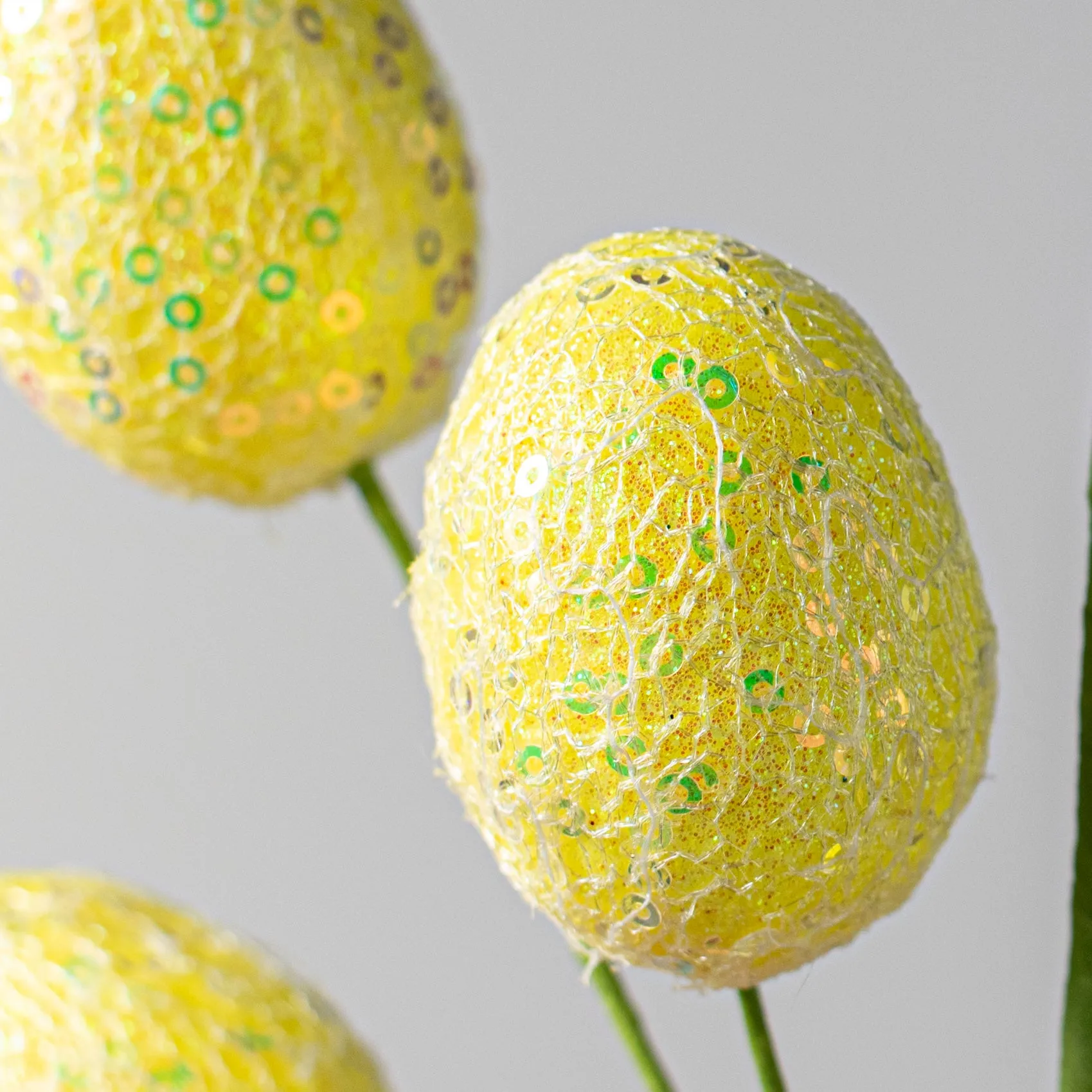 22" Sequin Easter Egg Spray: Yellow