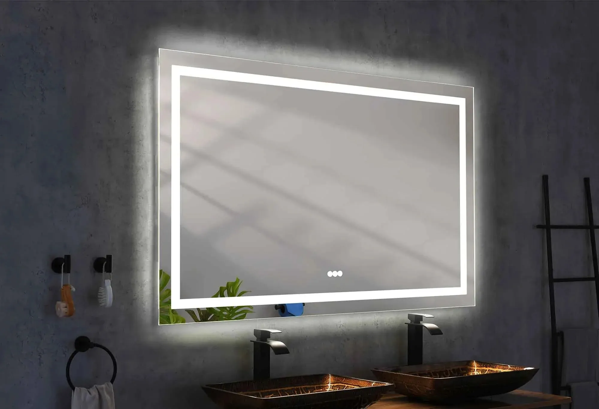 60'' W x 48'' H Large LED Bedroom Mirror, Frameless, Anti-mist, Front Light