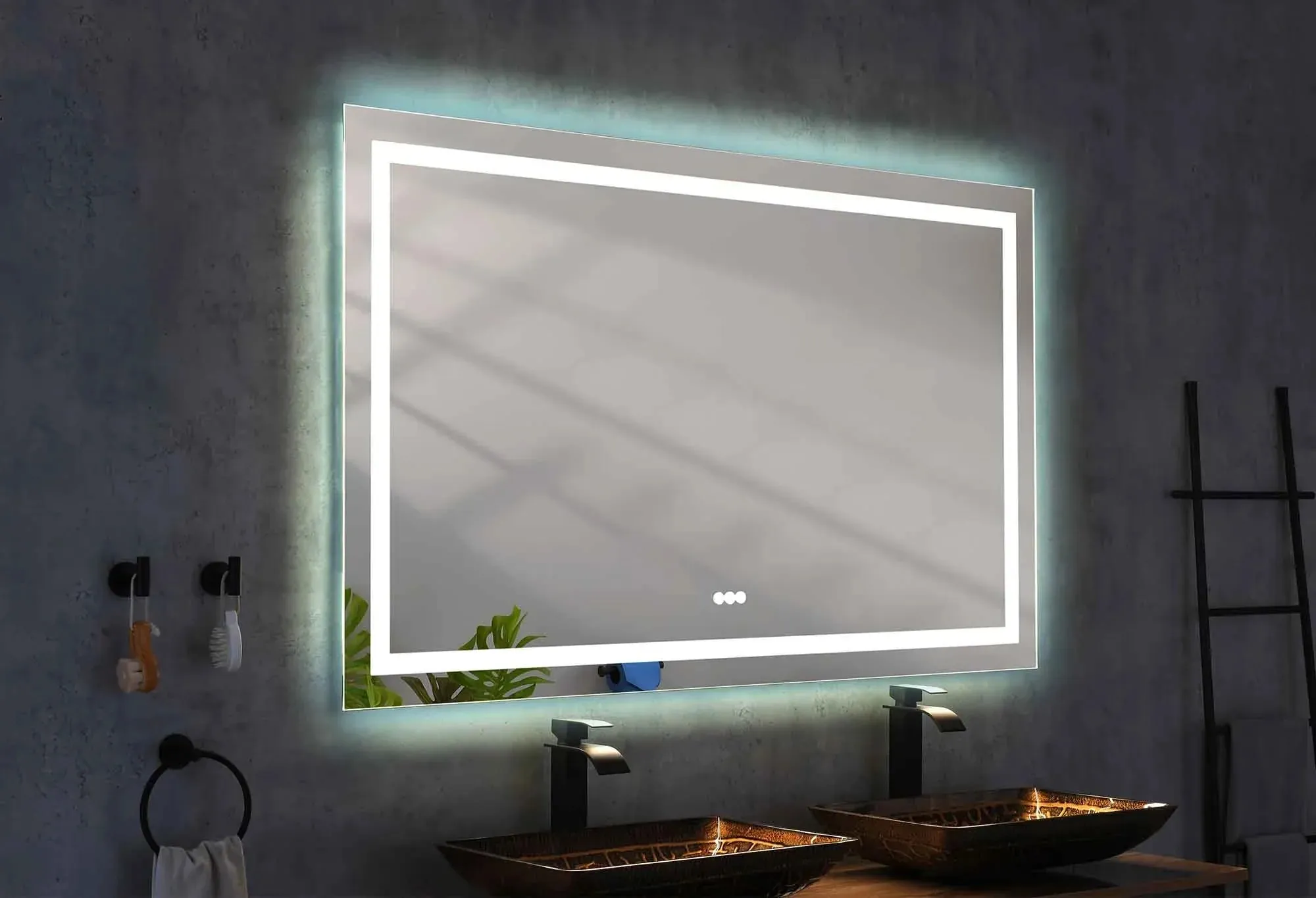 60'' W x 48'' H Large LED Bedroom Mirror, Frameless, Anti-mist, Front Light