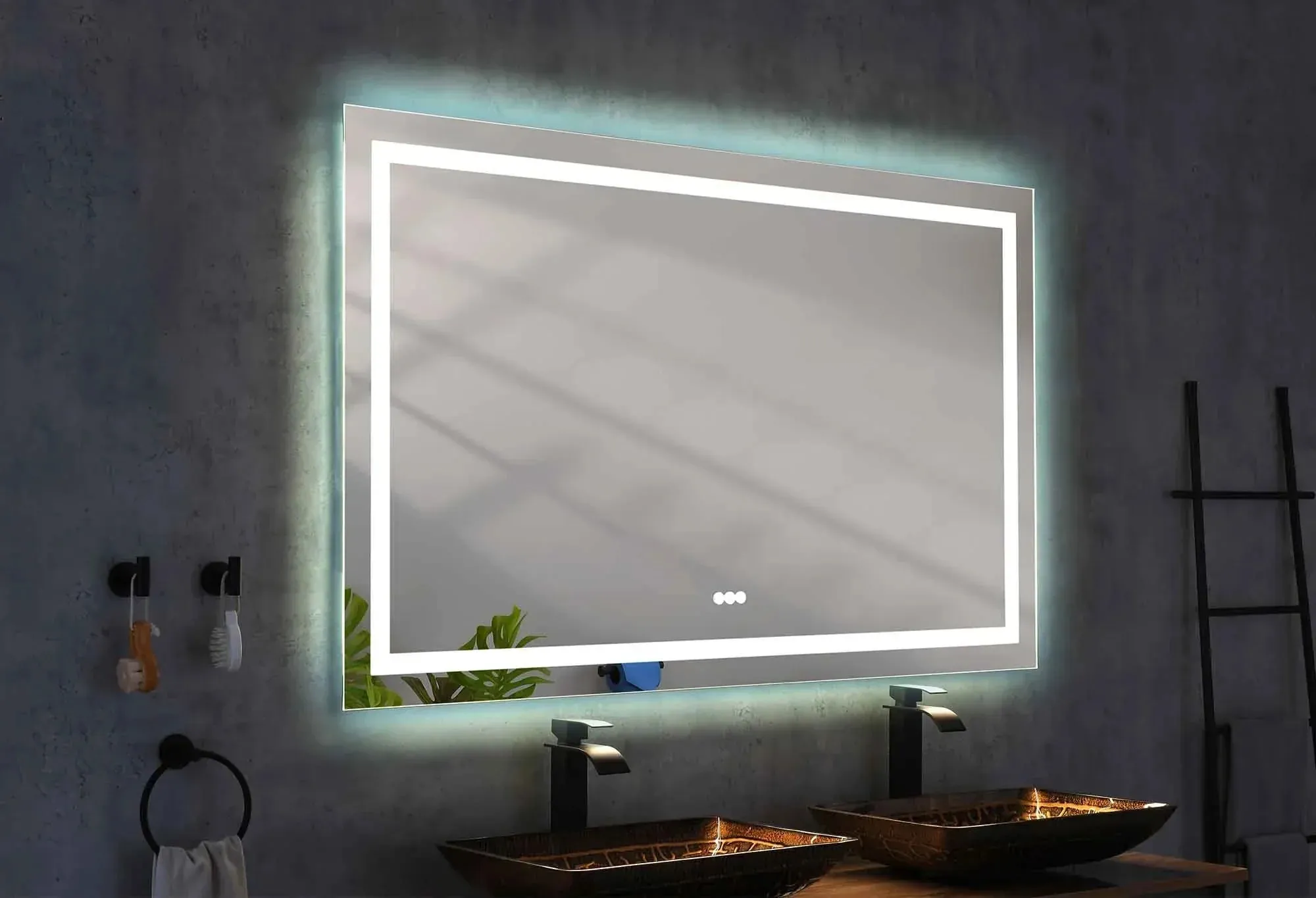 72'' W x 48'' H Large LED Bedroom Mirror, Frameless, Anti-mist, Front Light