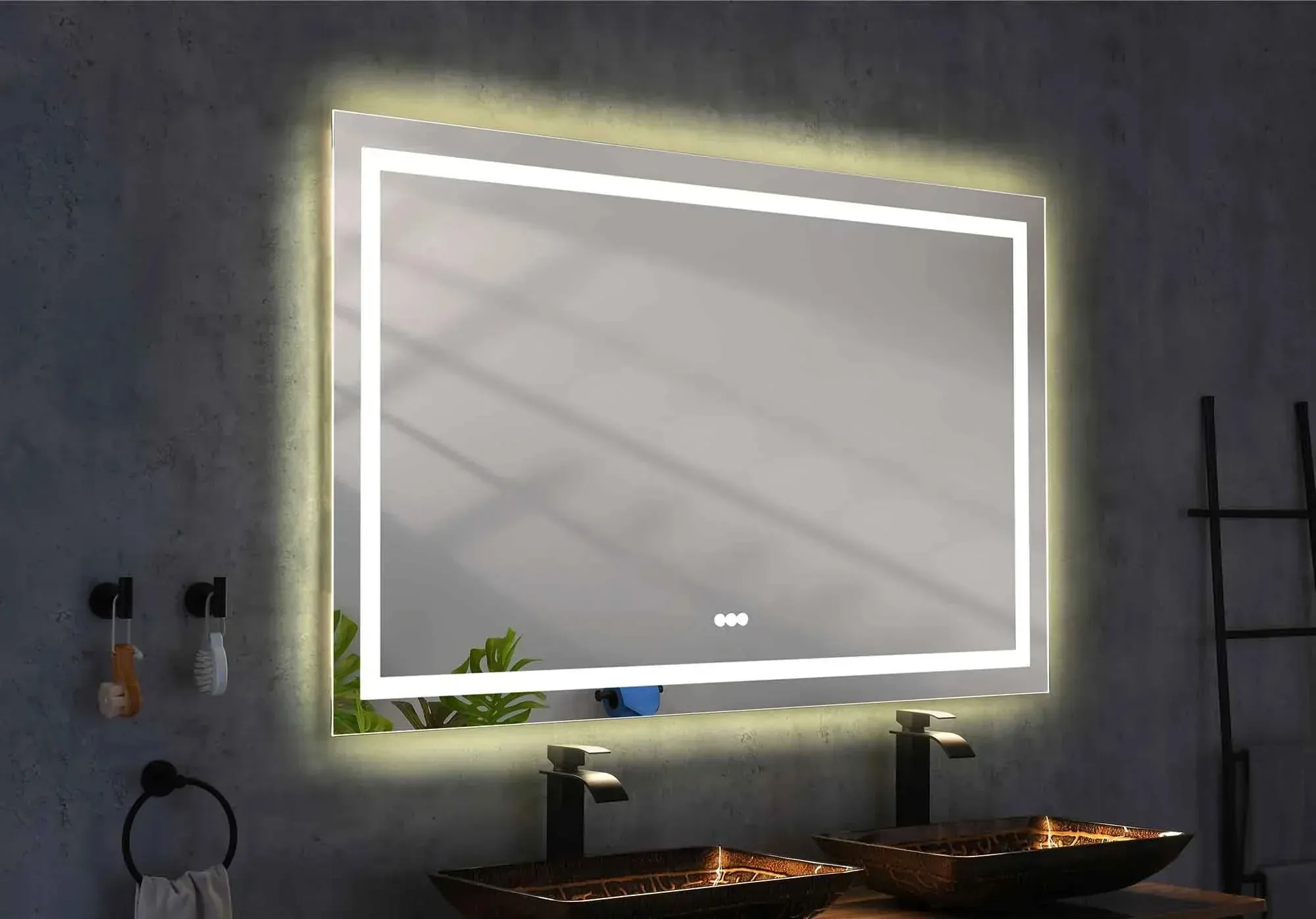 72'' W x 48'' H Large LED Bedroom Mirror, Frameless, Anti-mist, Front Light