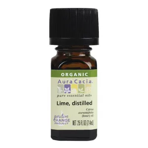 AURA CACIA - Organic Distilled Lime Essential Oil - 0.25 fl oz (7.4 ml)