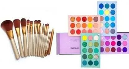 Bingeable HDA 60 Color Board Eye Shadow Palette Shimmer Matte and Glitter& 12 Pcs Naked Brush Set (Pack of 2 Items)