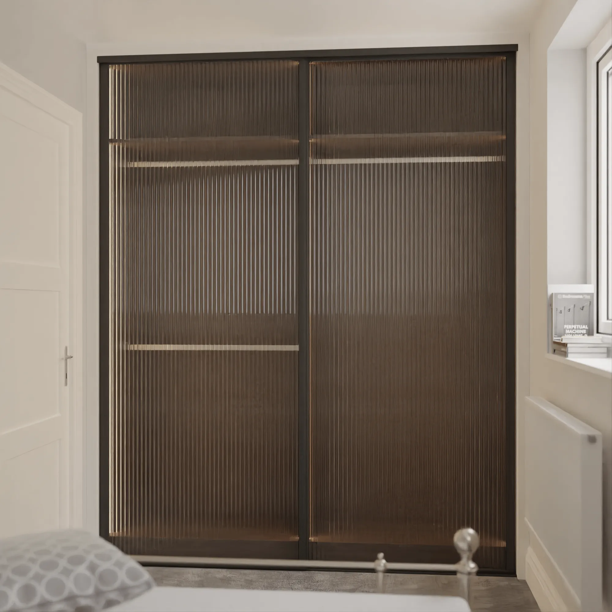 Brushed Black Frame Curve 2 Door Glass Sliding Wardrobe Kit