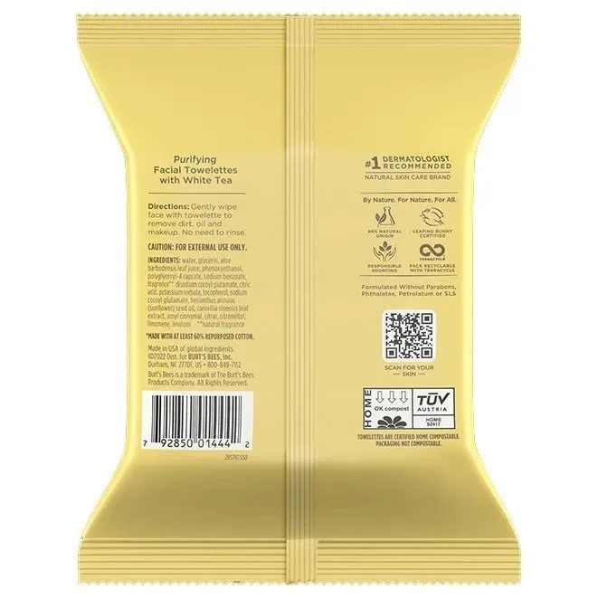 Burt's Bees Facial Cleansing Towelettes with White Tea Extract 30 Towelette