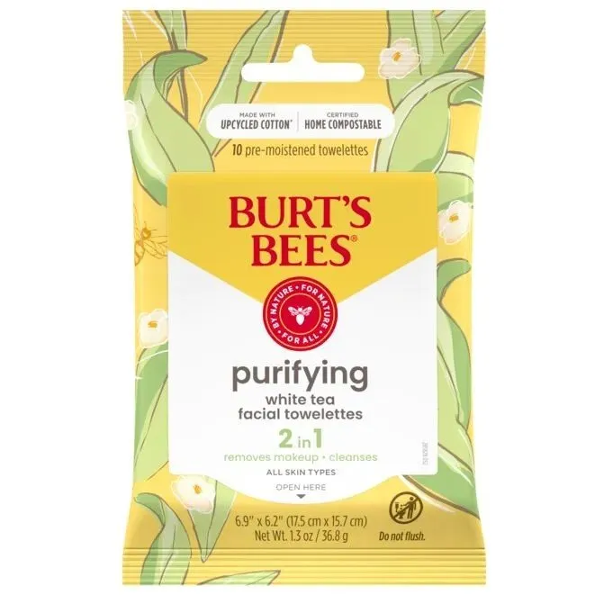 Burt's Bees Purifying 2-in-1 Facial Towelettes with White Tea Extract 10 Towelette