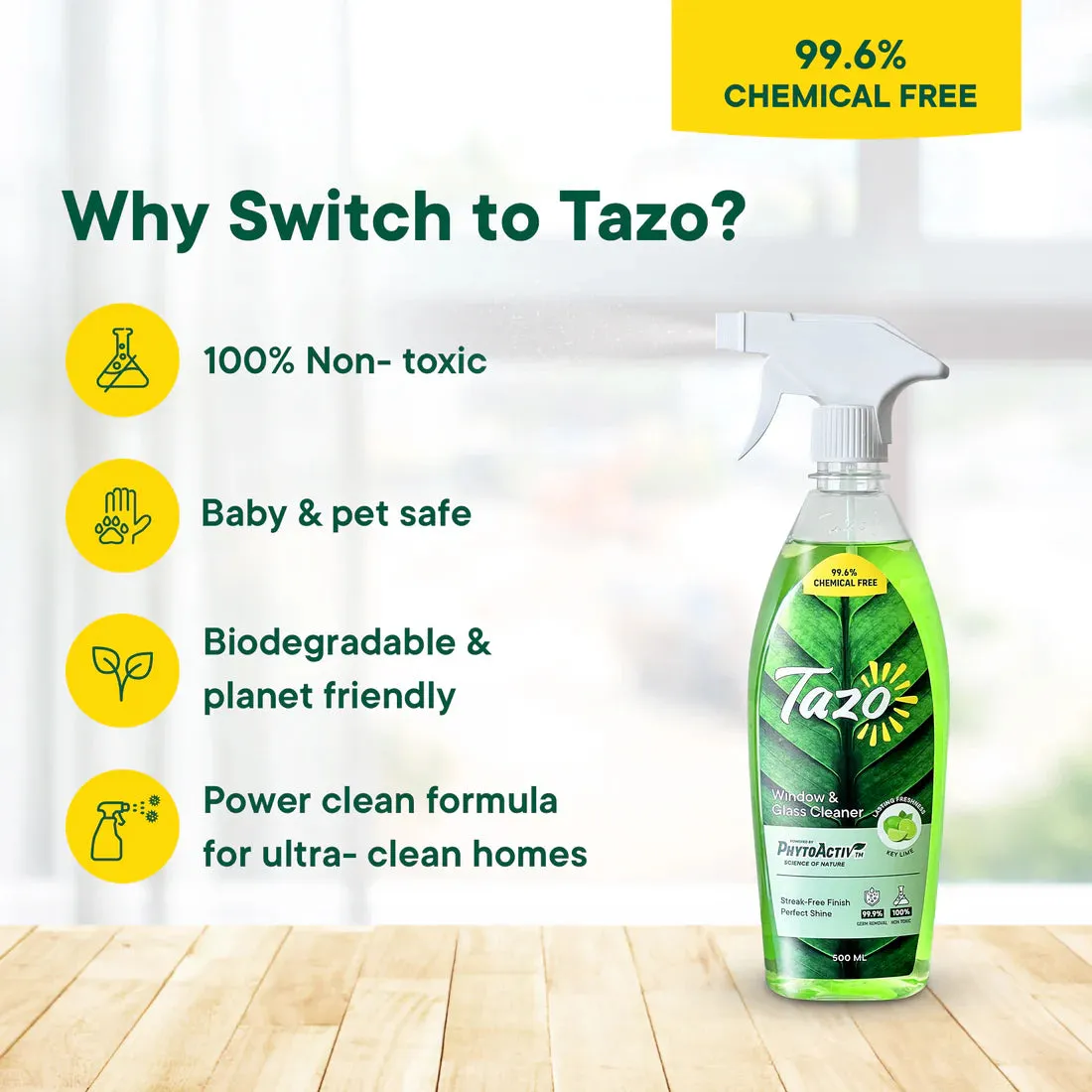 Chemical-free Window & Glass Cleaner with  Key lime Oil, 500 ML