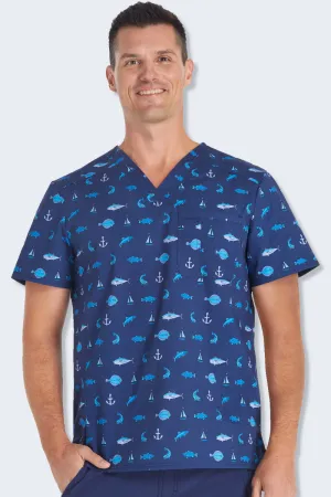 CK692 Gone Fishin' Men's Print Scrub Top