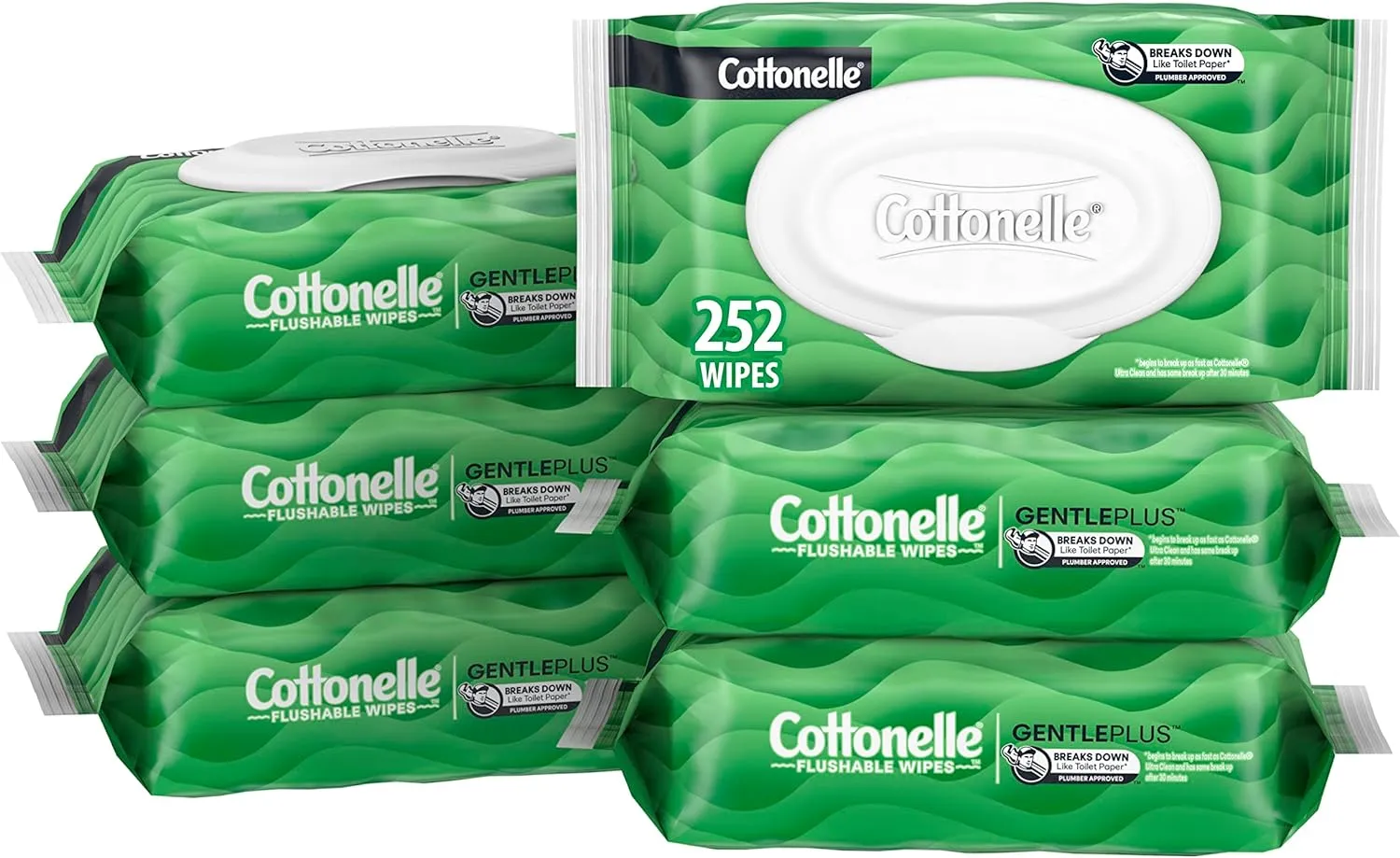 Cottonelle GentlePlus Flushable Wet Wipes with Aloe & Vitamin E (6 Packs of 42 Wipes)