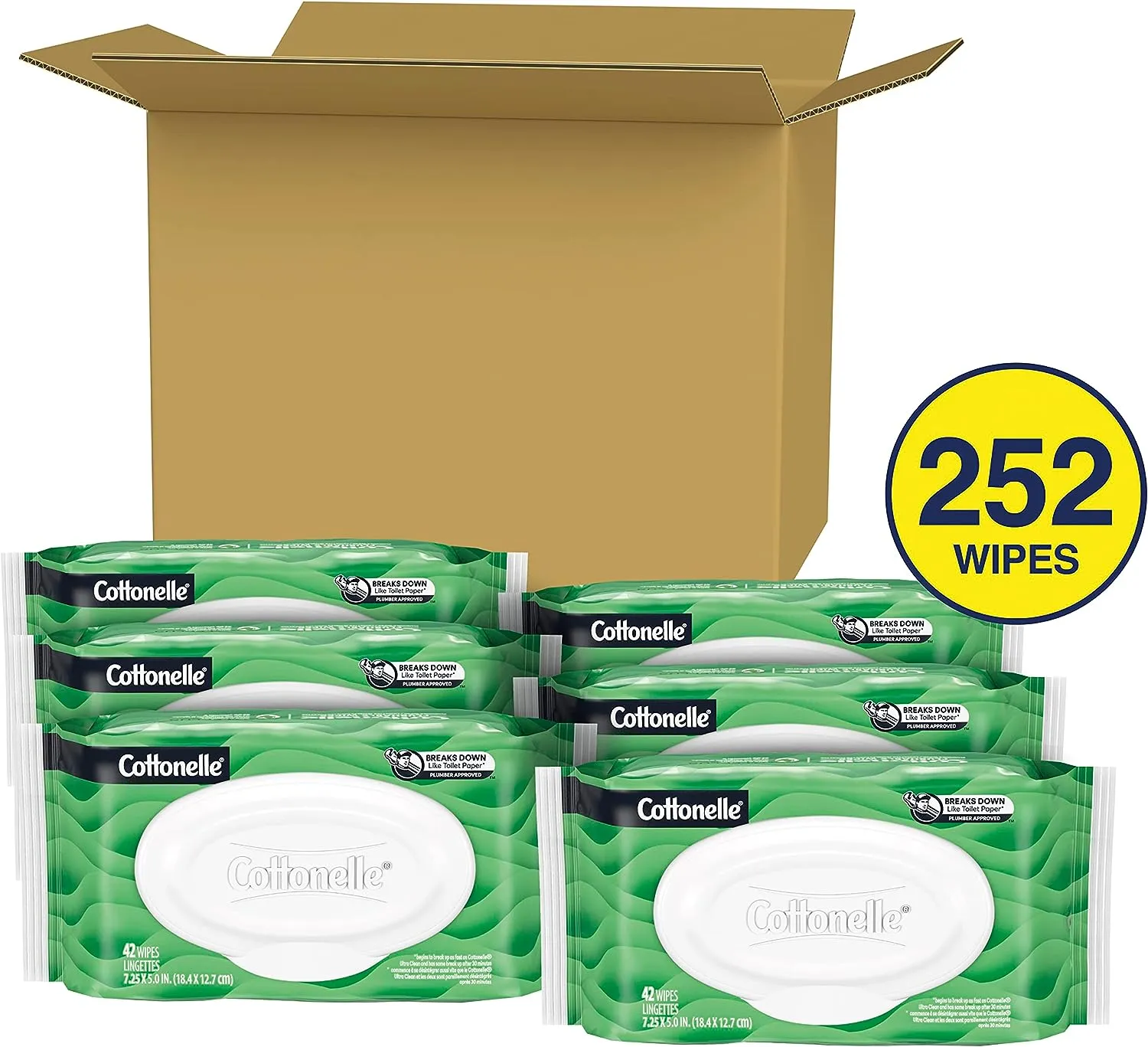 Cottonelle GentlePlus Flushable Wet Wipes with Aloe & Vitamin E (6 Packs of 42 Wipes)