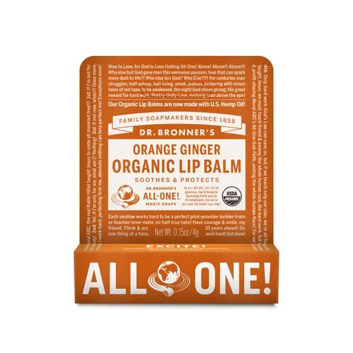 Dr. Bronners Organic Lip Balm - Orange Ginger - NEW