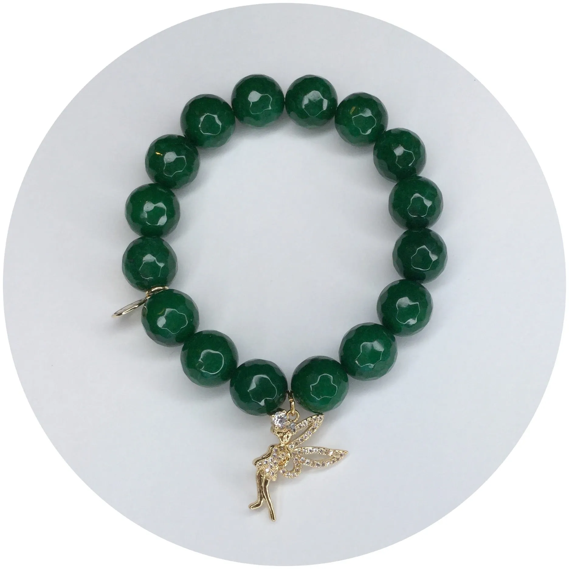 Emerald Green Jade with Pavé Tinkerbell