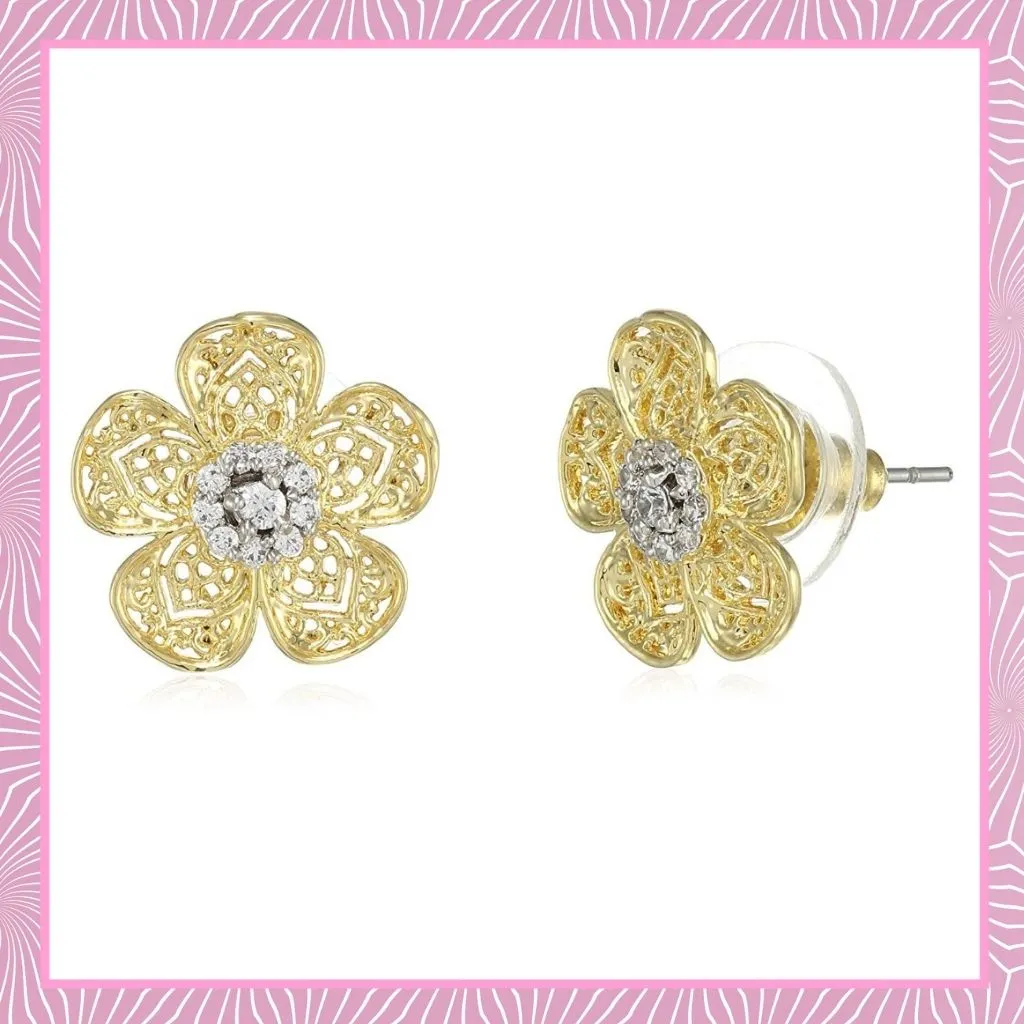 Estele Gold Plated Delicate Filigree flower Stud Earrings for women