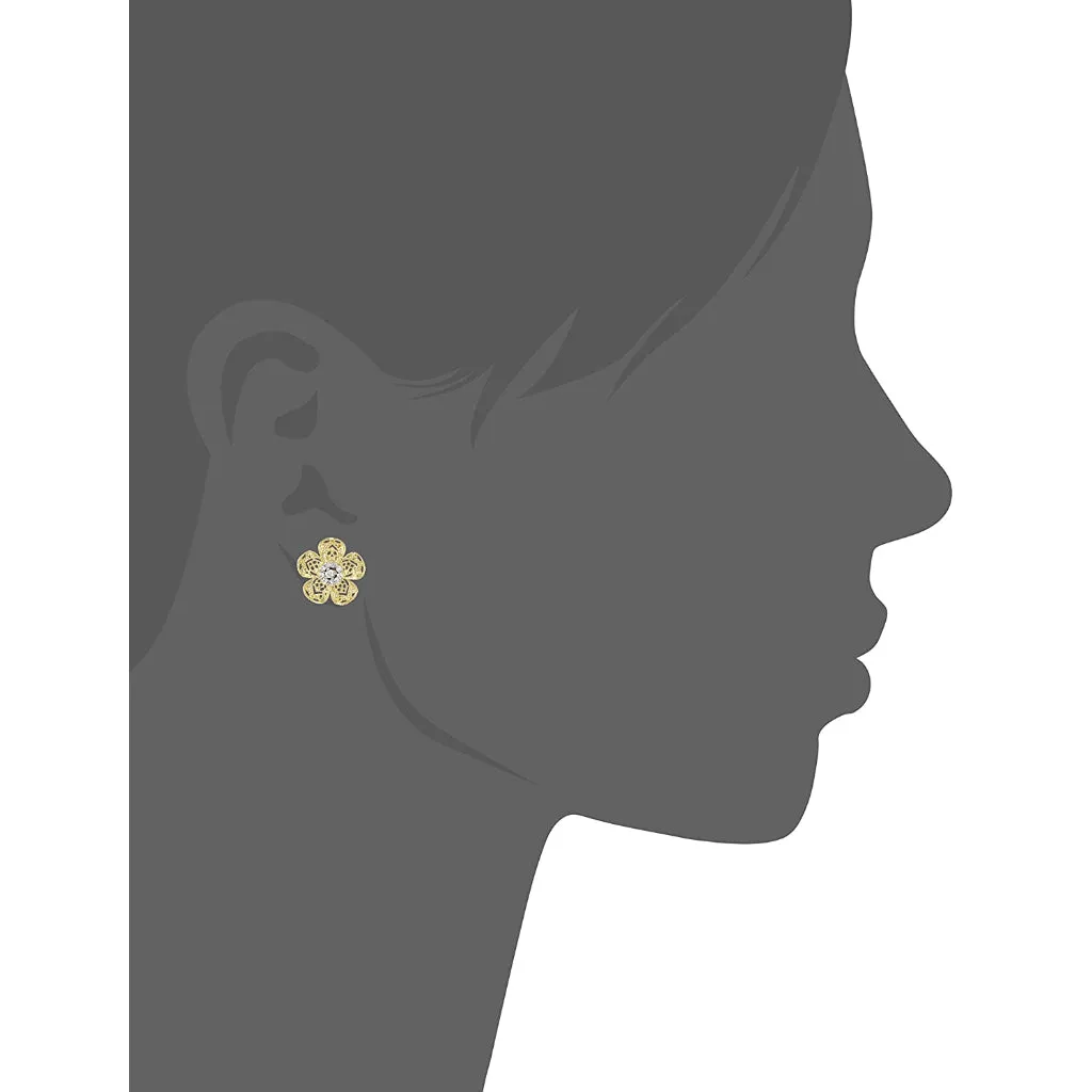 Estele Gold Plated Delicate Filigree flower Stud Earrings for women