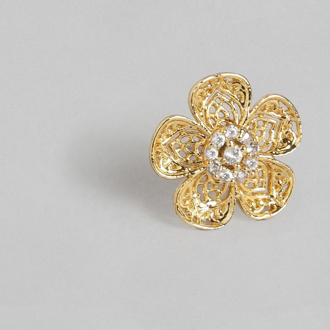 Estele Gold Plated Delicate Filigree flower Stud Earrings for women