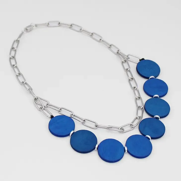 FINAL SALE Sylca Designs 008 Blue Double Layer Chain Link Necklace