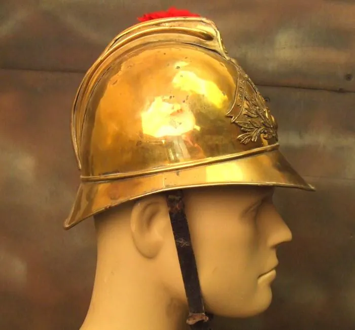 French Late 19th Century Brass Fire Helmet: One Only