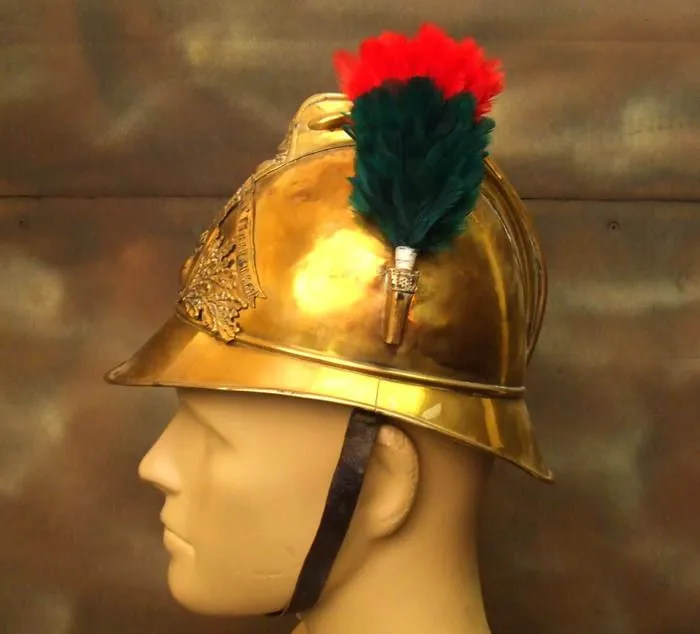 French Late 19th Century Brass Fire Helmet: One Only