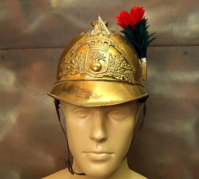 French Late 19th Century Brass Fire Helmet: One Only