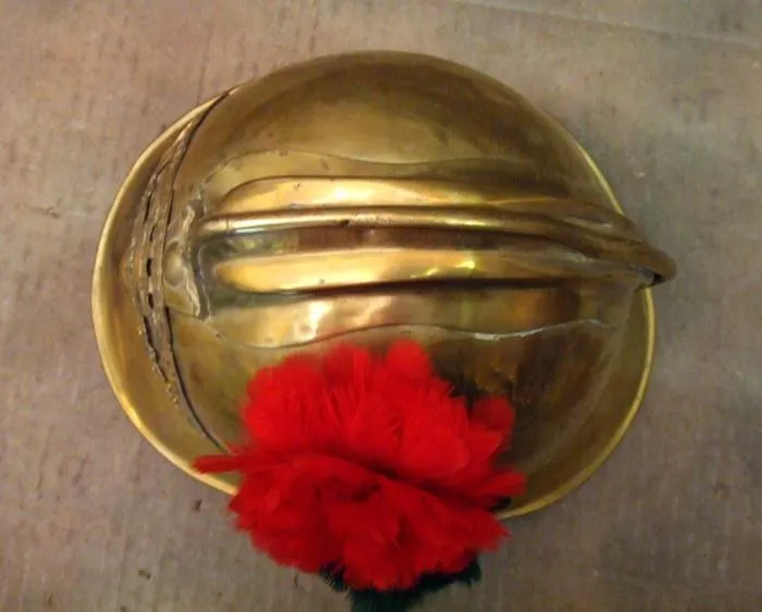 French Late 19th Century Brass Fire Helmet: One Only