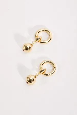 Gold Ball Charm Hoop Earrings