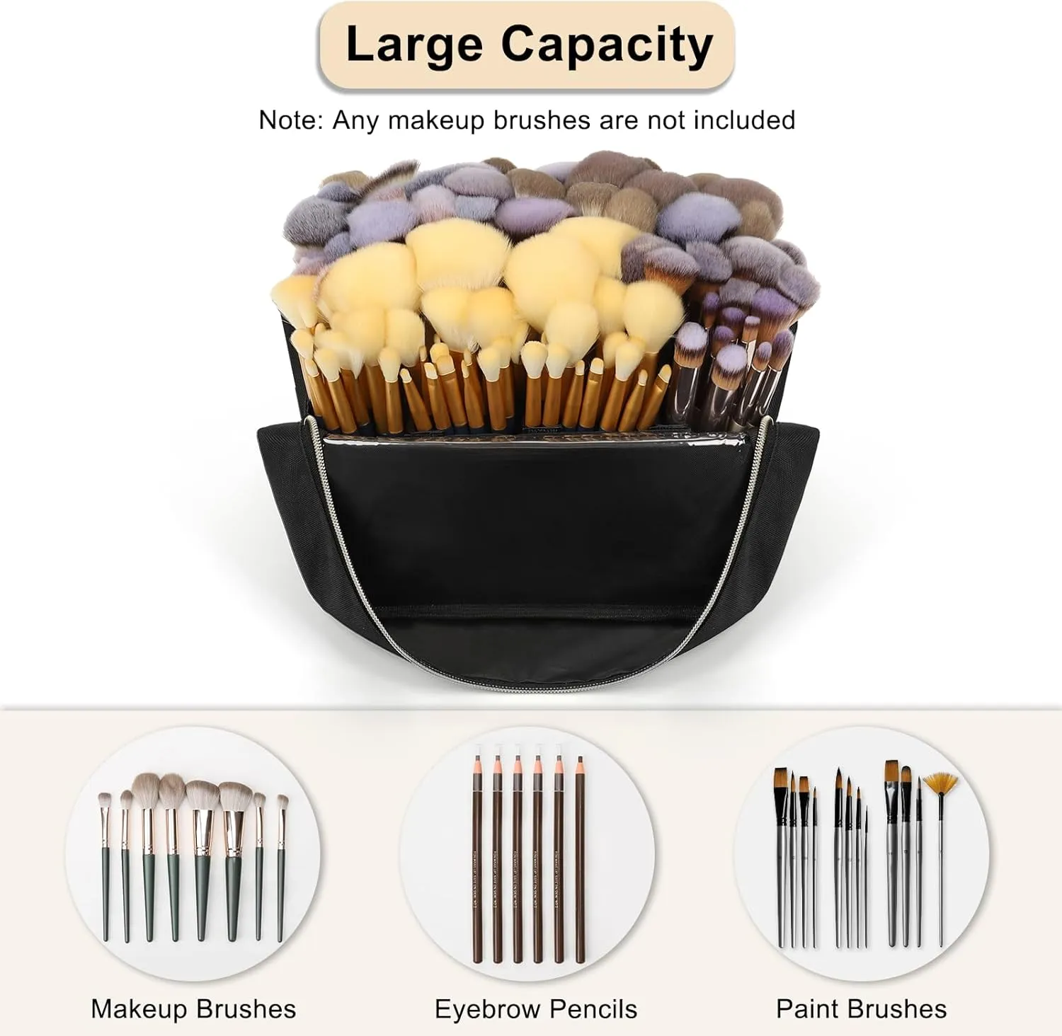 Large Capacity Foldable Travel Makeup Brushes Case Makeup Bag with Detachable Dividers