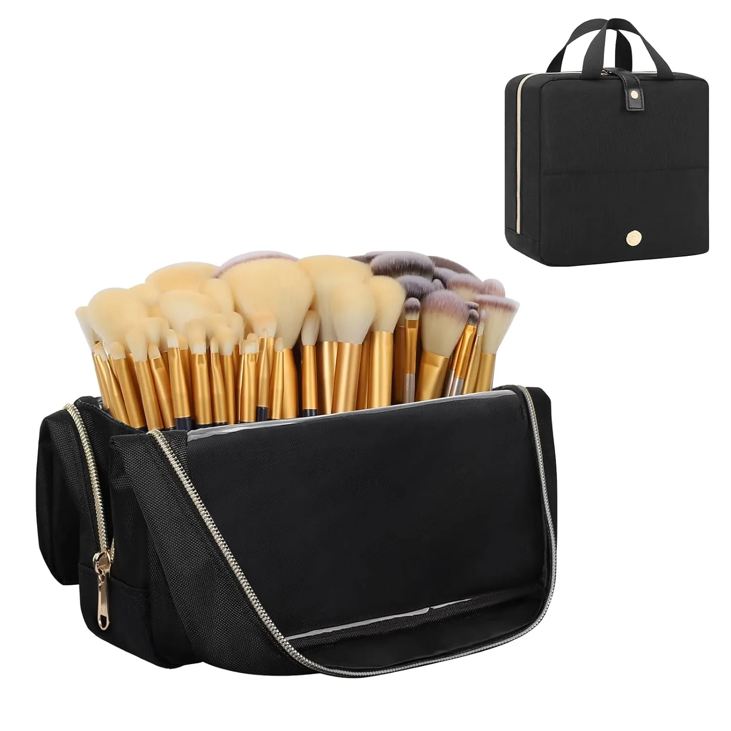 Large Capacity Foldable Travel Makeup Brushes Case Makeup Bag with Detachable Dividers