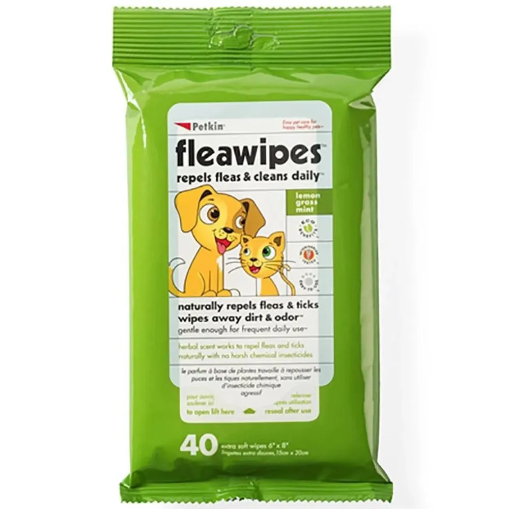 Petkin Flea Wipes For Cats & Dogs 40ct