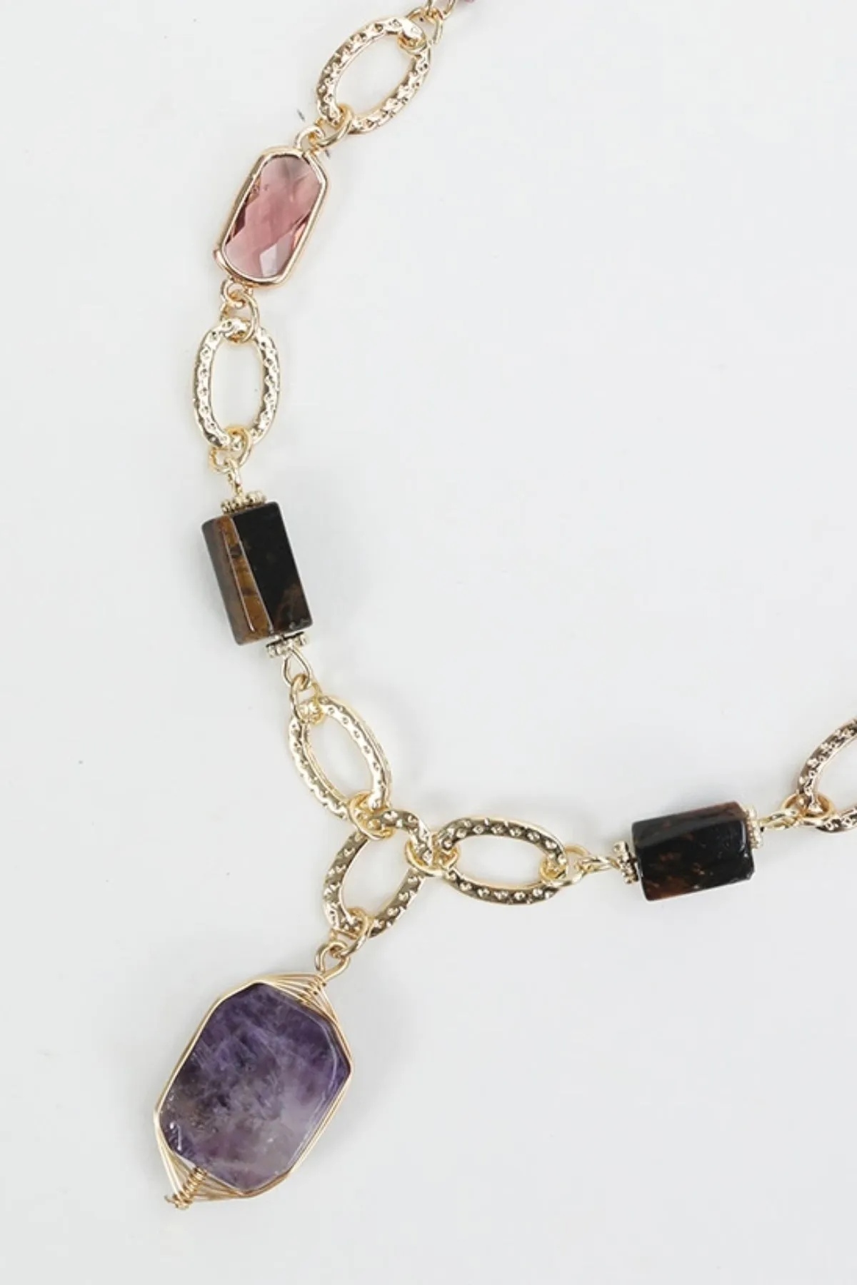 Purple Stone Beaded Gold Necklace