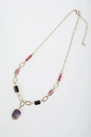 Purple Stone Beaded Gold Necklace