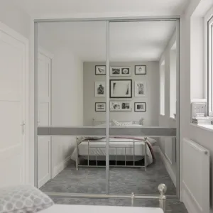 Satin Silver Frame Curve Grey Glass 2 Door Mirror Sliding Wardrobe Kit