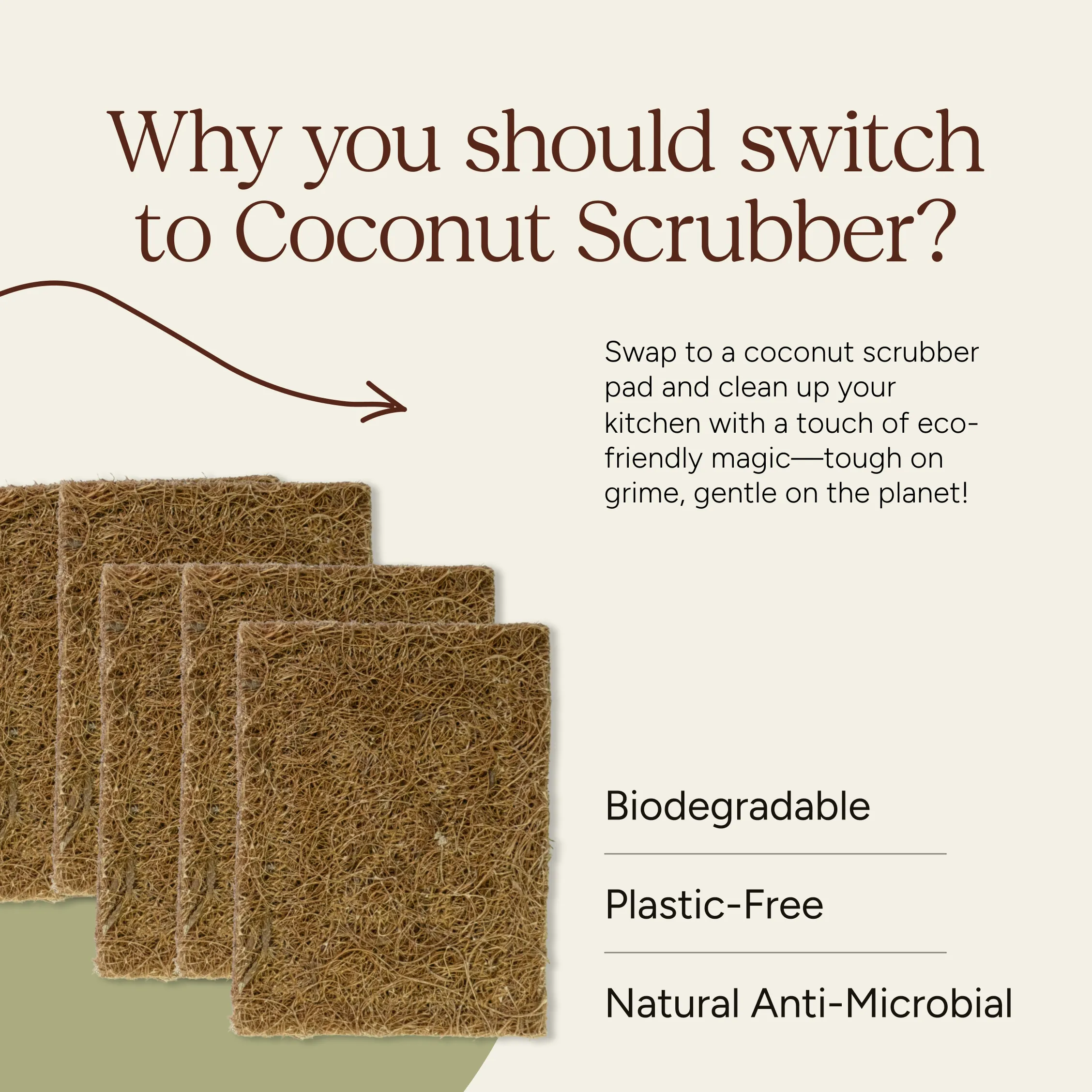 Soil Origin Coconut Coil Scrubber Pad (Dishwash) - Set of 5