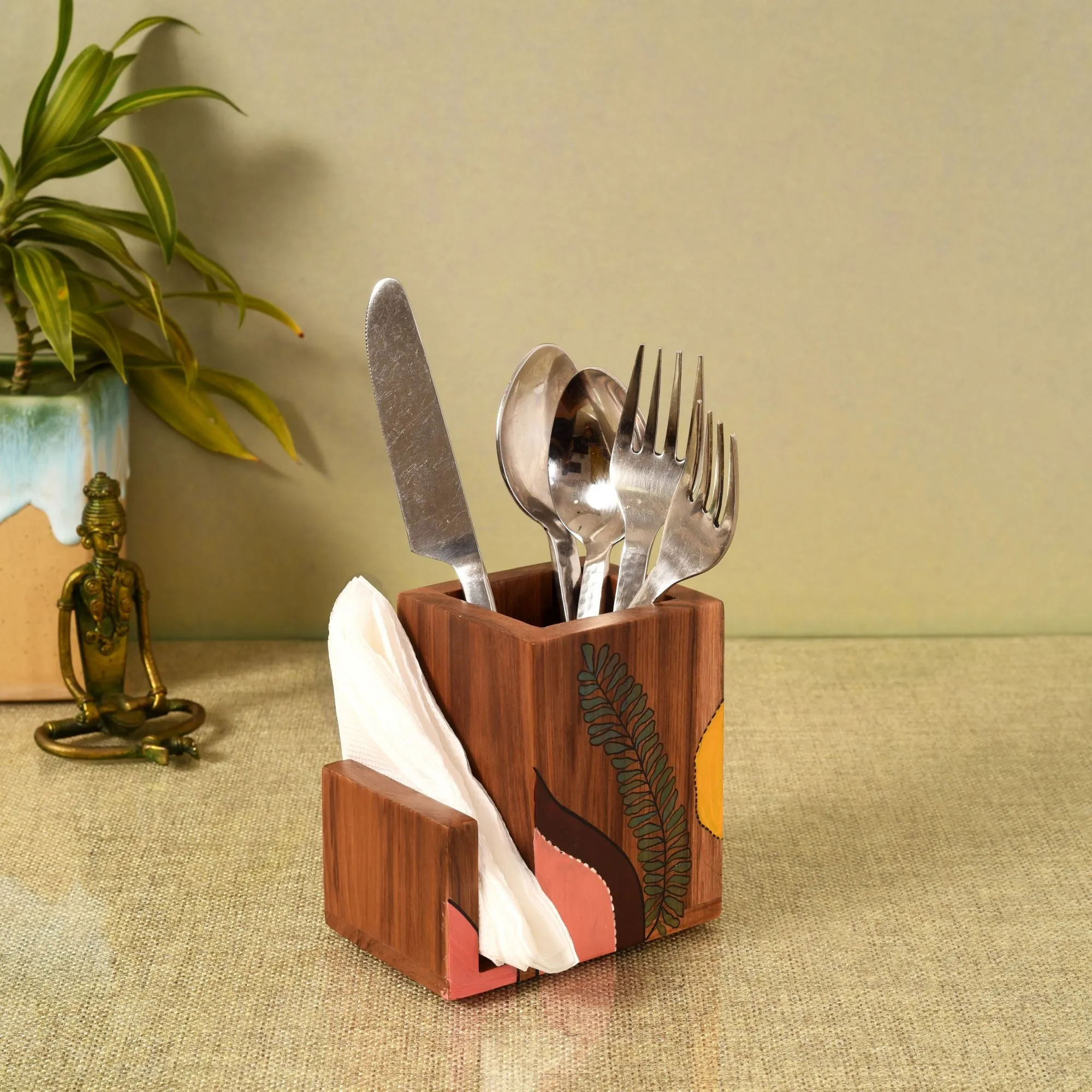 Teak Leaves Cutlery Holder Small (4.5x3x4.5)