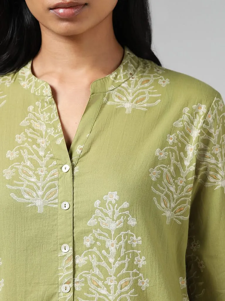 Utsa Lime Green Buta Printed Straight Kurta