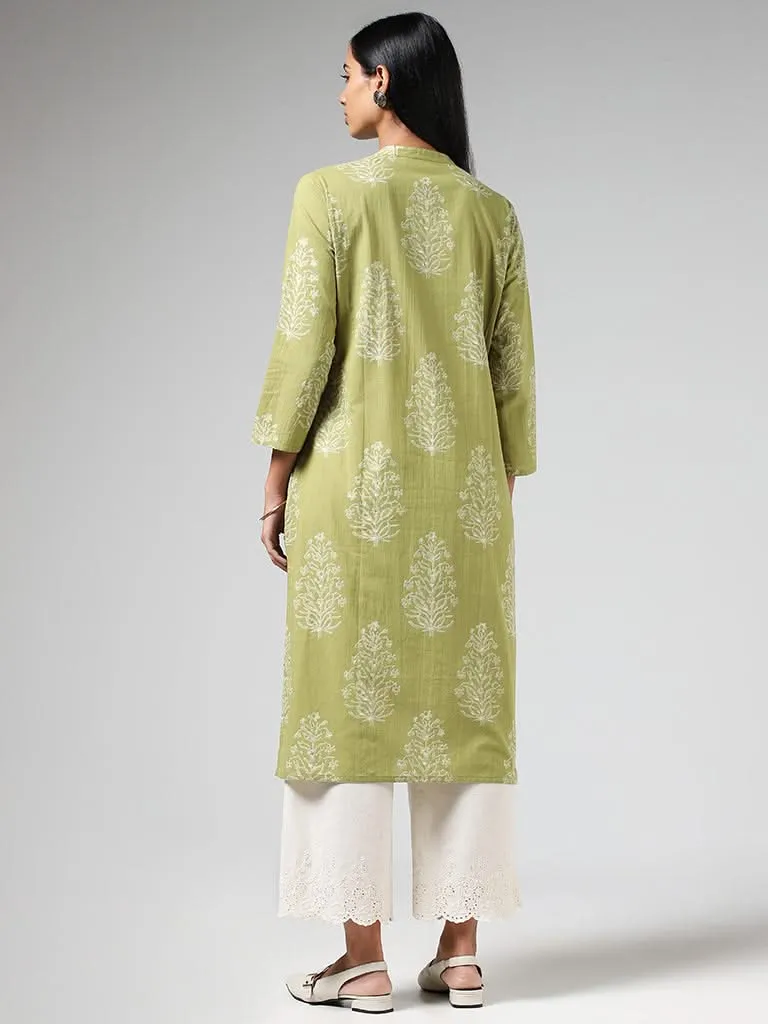 Utsa Lime Green Buta Printed Straight Kurta