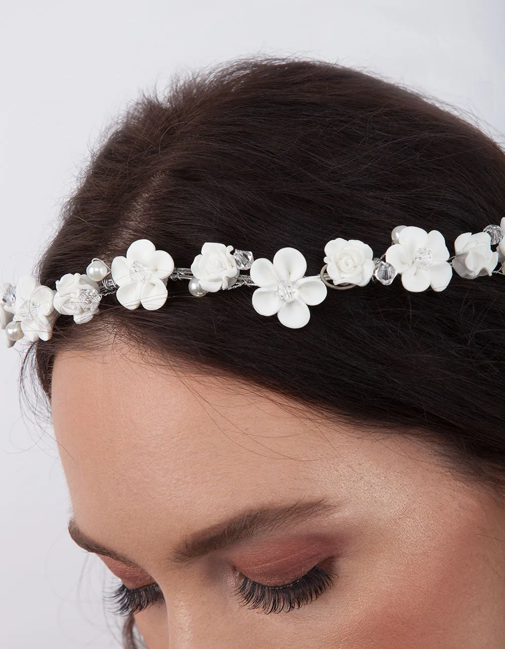 White Flower Pearl Halo Headband